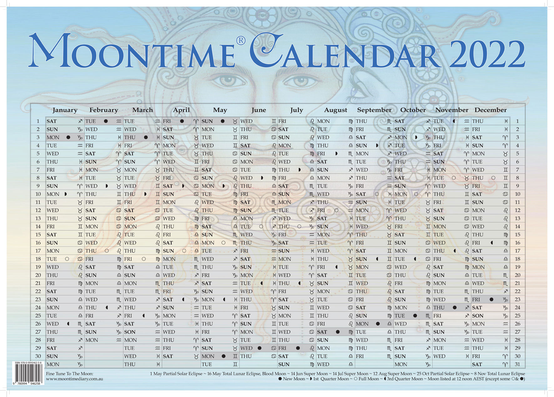 Moontime Calendar 2022 Moon Chart Moontime Diary